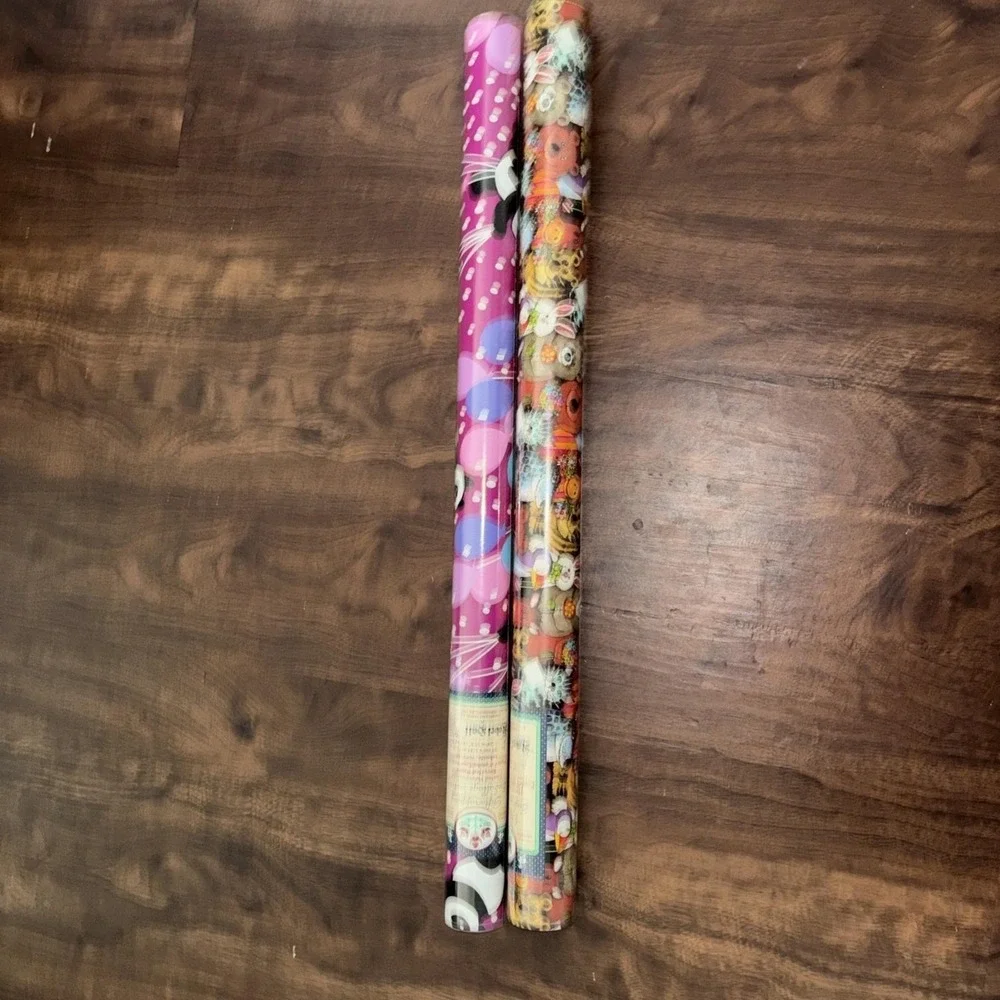 Lot of 2 Vtg Nobel Hall Premium Coated Heavyweight Gift Wrapping Paper Animals
